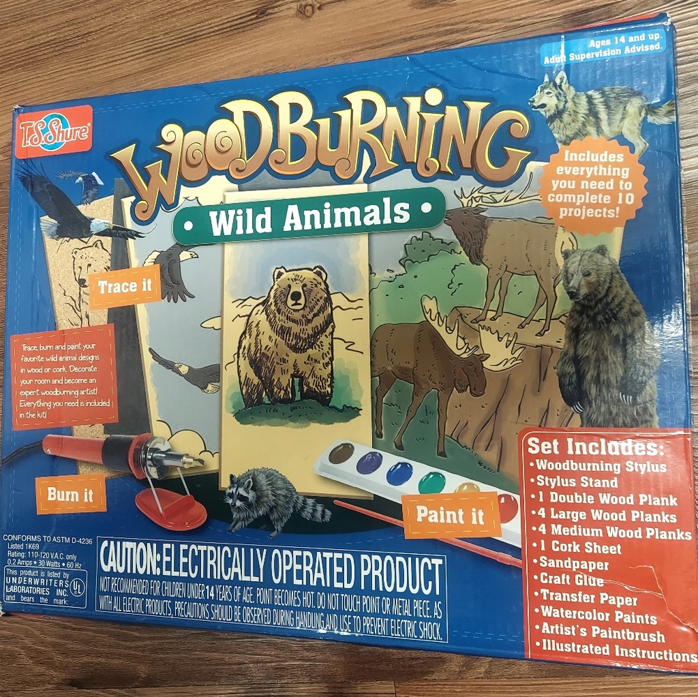 T.S Shure Kids Wood burning Craft Set Wild Animal Tracing Kit